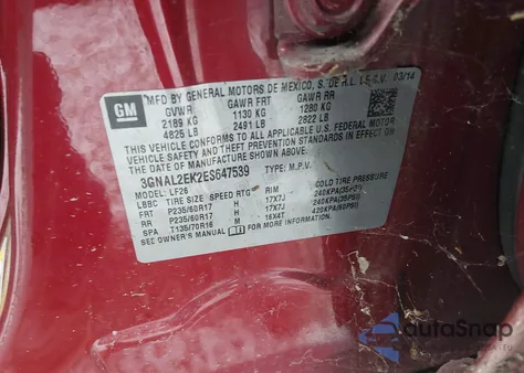 2014 Chevrolet Captiva Sport 2Ls z USA, uszkodzony, nr VIN 3GNAL2EK2ES647539